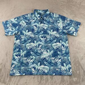 Tommy Bahama Polo Shirt Men XL Blue Fuego‎ Palms UPF 30 Stretch IslandZone